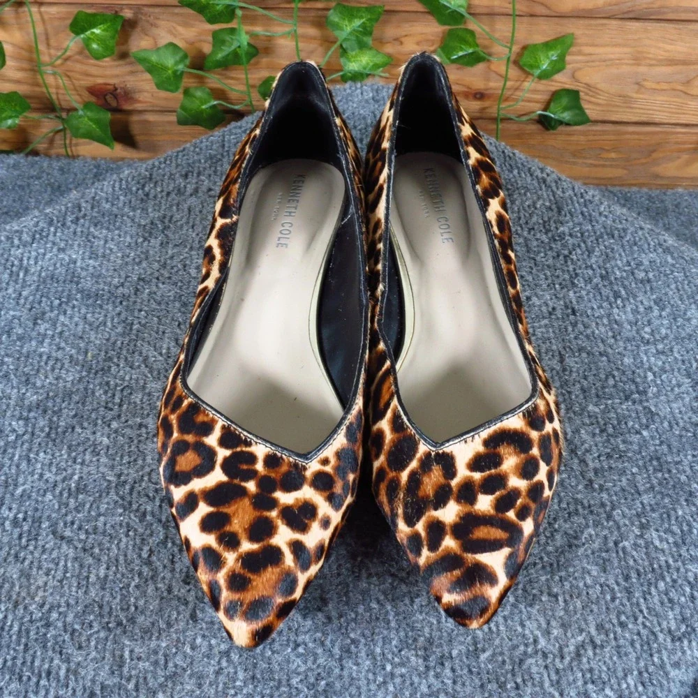 Kenneth Cole Riley Women Pump 8.5 Work Dress Leopard Calf Hair Point Block Heel